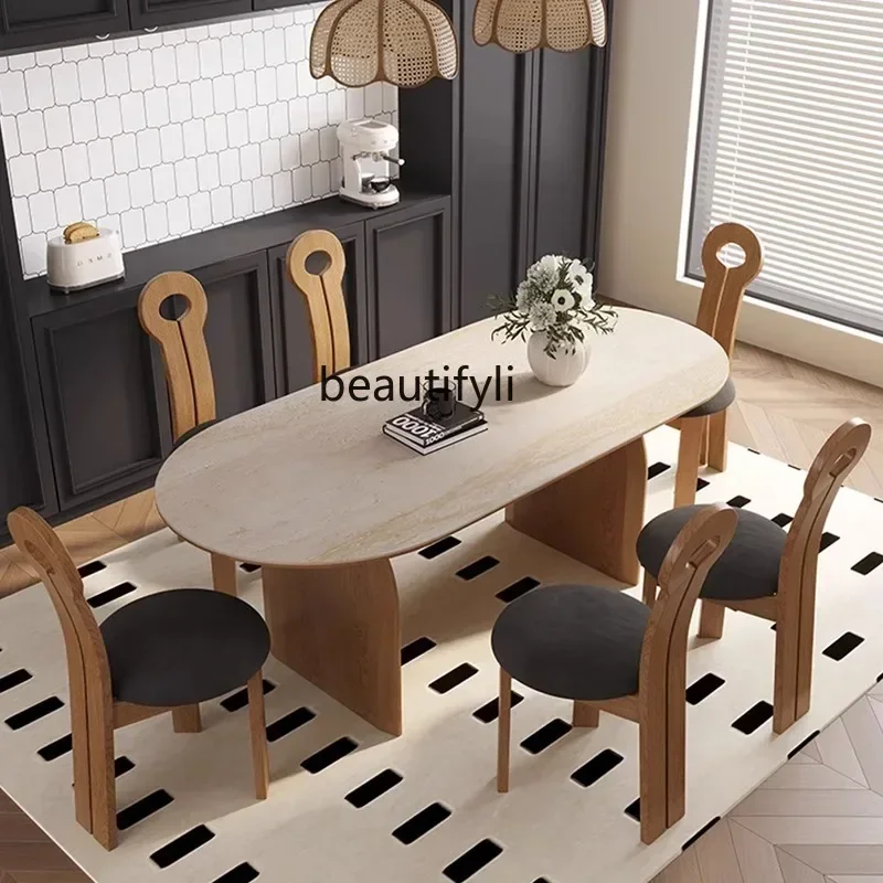Medieval rock slab solid wood dining table, travertine rock slab dining table, French retro, dining table
Medieval rock slab solid wood dining table, travertine rock slab dining table, French retro, dining table