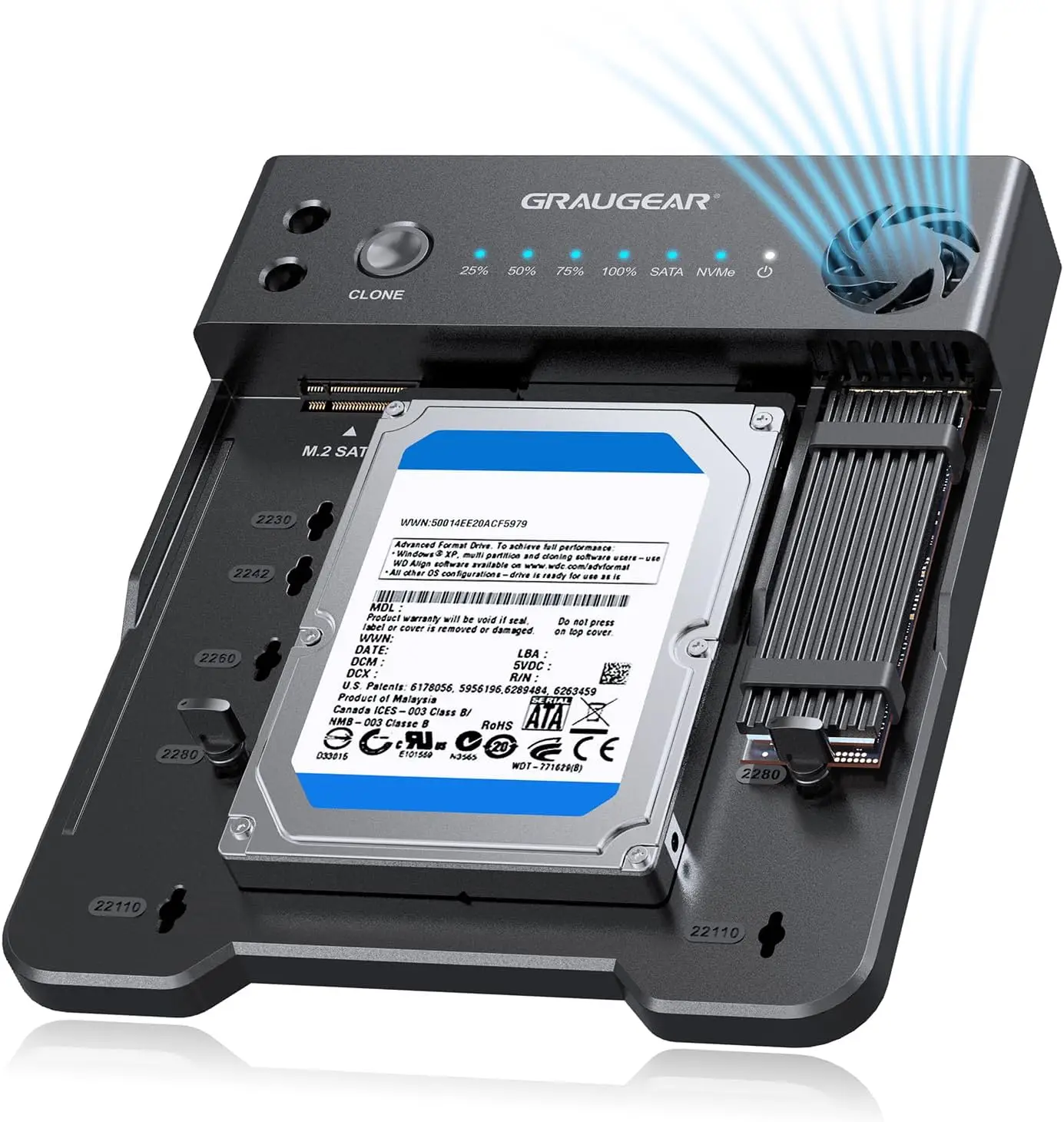 USB-C 10Gbps M.2 NVMe to SATA Docking Station with Cooling Fan, Tool-Free Offline Cloning for SSD & HDD
USB-C 10Gbps M.2 NVMe to SATA Docking Station with Cooling Fan, Tool-Free Offline Cloning for SSD & HDD