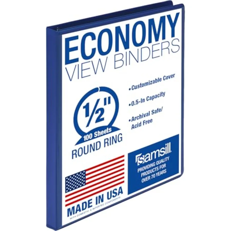 Economy 0.5 Inch 3 Ring Binder, Round Ring Binder, Customizable Clear View Cover, Blue
Economy 0.5 Inch 3 Ring Binder, Round Ring Binder, Customizable Clear View Cover, Blue