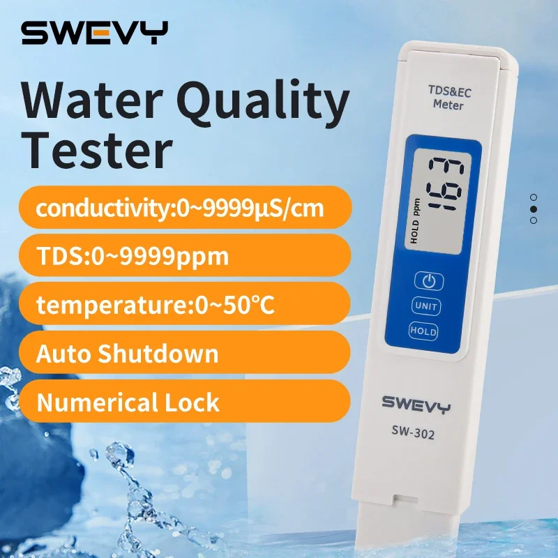 SWEVY SW302 Conductivity Meter, Conductivity Test Pen, Water Quality Analyzer, Ec Meter, Tds Meter
SWEVY SW302 Conductivity Meter, Conductivity Test Pen, Water Quality Analyzer, Ec Meter, Tds Meter