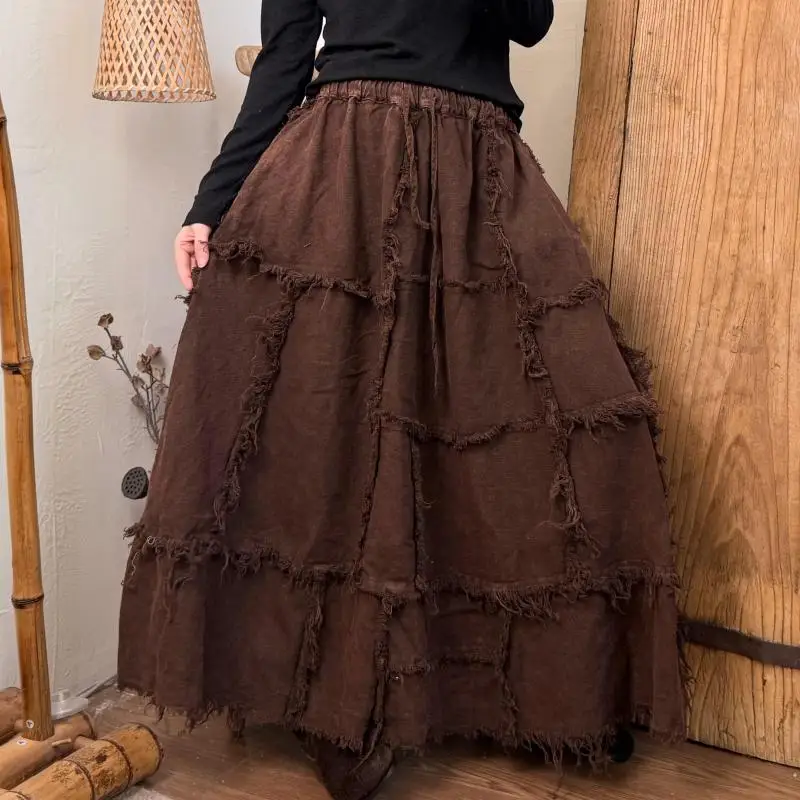 Autumn New Arts Style Women Elastic Waist Vintage A-line Long Skirt High Quality Cotton Linen Patchwork Design Loose Skirt T129 
Autumn New Arts Style Women Elastic Waist Vintage A-line Long Skirt High Quality Cotton Linen Patchwork Design Loose Skirt T129