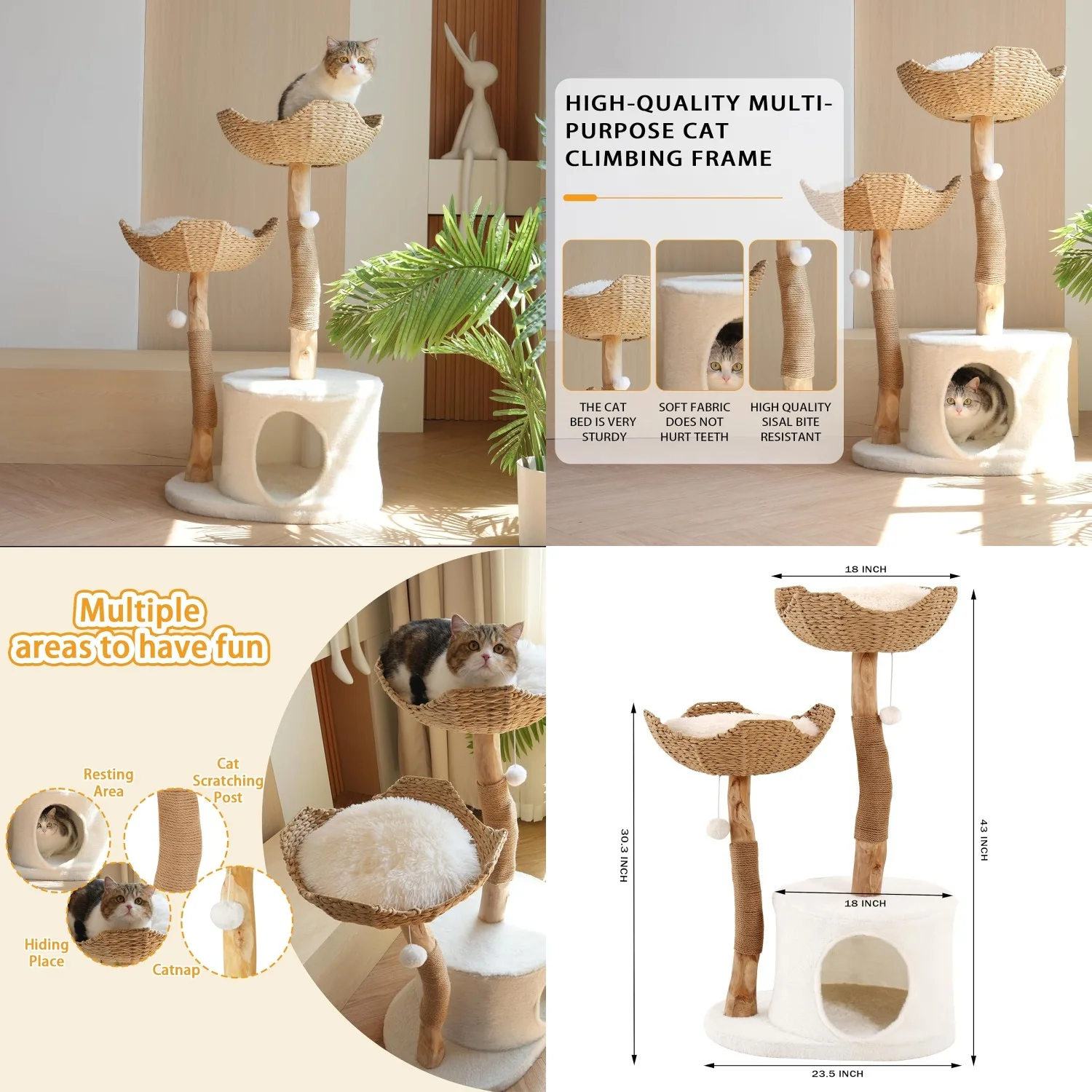 Natural Modern Cat Tree Tower – Wooden Cat Condo with Dangling Ball, Cozy Baskets, Scratching Posts, for Large, Customized
Natural Modern Cat Tree Tower – Wooden Cat Condo with Dangling Ball, Cozy Baskets, Scratching Posts, for Large, Customized