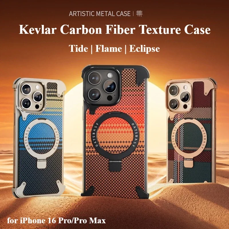 Oatsbasf for iPhone 16 Pro/Pro Max Phone Case with Stand Magnetic Kevlar Fiber Texture Cover Metal Frame Shockproof Phone Case
Oatsbasf for iPhone 16 Pro/Pro Max Phone Case with Stand Magnetic Kevlar Fiber Texture Cover Metal Frame Shockproof Phone Case