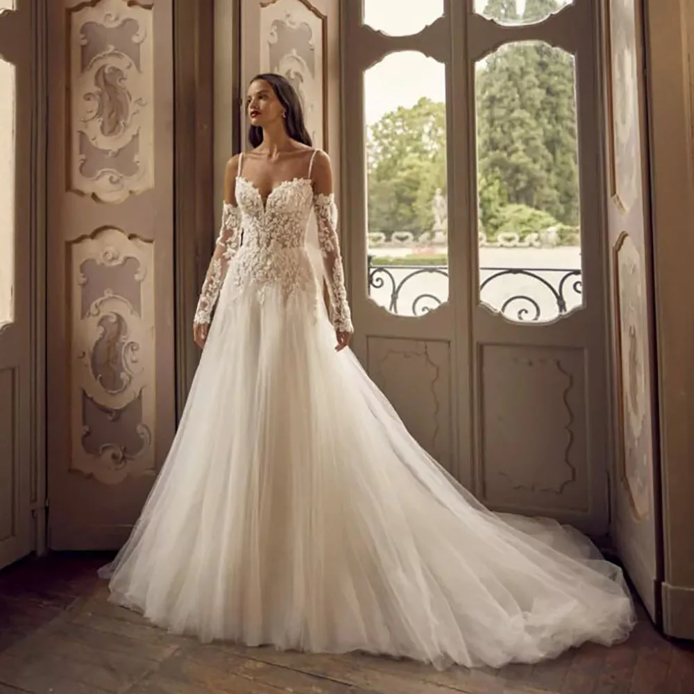 Msikoods Romantic A Line Bridal Dress Lace Applique Luxury Wedding Dresses 2025 Tulle Train Long Sleeve Brides Gown Customized
Msikoods Romantic A Line Bridal Dress Lace Applique Luxury Wedding Dresses 2025 Tulle Train Long Sleeve Brides Gown Customized
