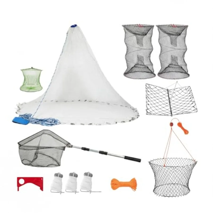 11 Pcs Fishing Crabbing Kit with 1 Cast Net 1 Fish Basket 2 Minnow Traps 1 Foldable Landing Net 3 Crabs Lines with Sinkers 1 Cr
11 Pcs Fishing Crabbing Kit with 1 Cast Net 1 Fish Basket 2 Minnow Traps 1 Foldable Landing Net 3 Crabs Lines with Sinkers 1 Cr
