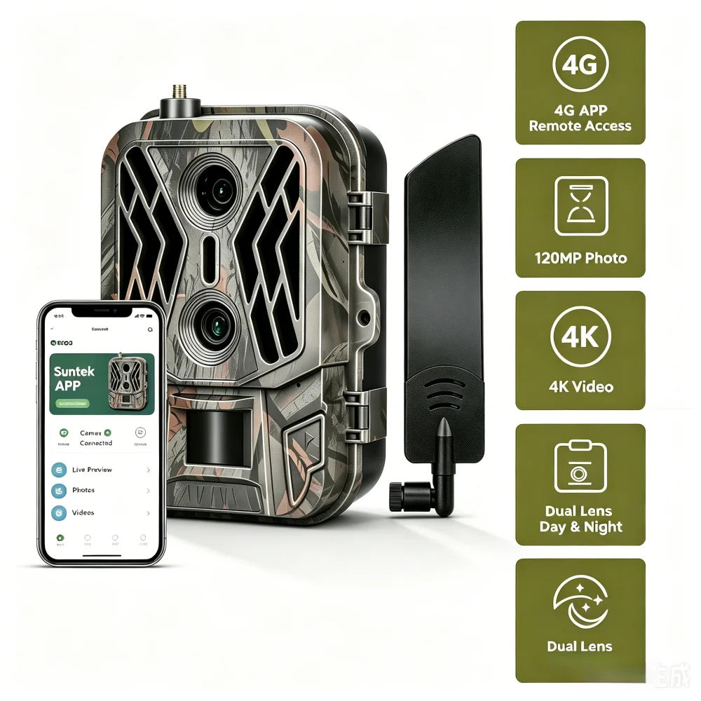 4K 4G Live Show Night Vision Dual Lens Hunting Trail Camera Built-in SIM Card 120MP 8000mAh Lithium Battery IP65 Waterproof Cell
4K 4G Live Show Night Vision Dual Lens Hunting Trail Camera Built-in SIM Card 120MP 8000mAh Lithium Battery IP65 Waterproof Cell