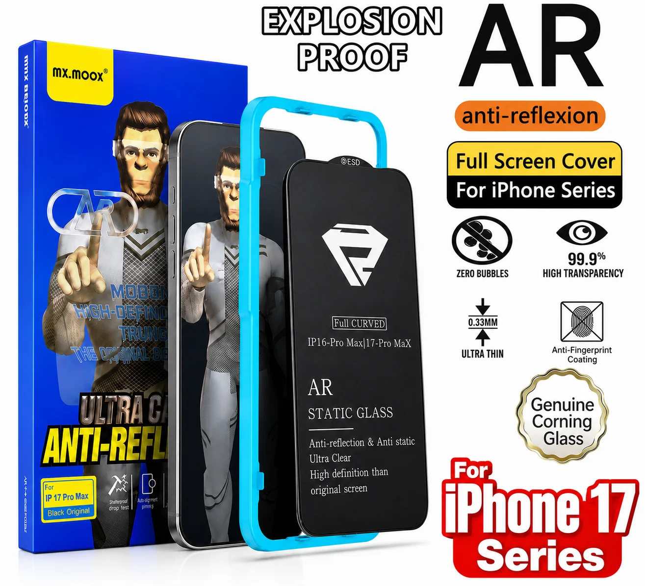 Moox Corning Glass AR Anti-Reflective Screen Protector for iPhone 17 Series Waterproof Stain-Proof and Explosion-Proof Protector
Moox Corning Glass AR Anti-Reflective Screen Protector for iPhone 17 Series Waterproof Stain-Proof and Explosion-Proof Protector