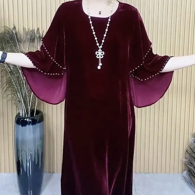 Elegant Beading Velvet O-Neck Dresses Female Clothing Fashion Irregular 3/4 Sleeve Spring Autumn Solid Color A-Line Long Dress
Elegant Beading Velvet O-Neck Dresses Female Clothing Fashion Irregular 3/4 Sleeve Spring Autumn Solid Color A-Line Long Dress
