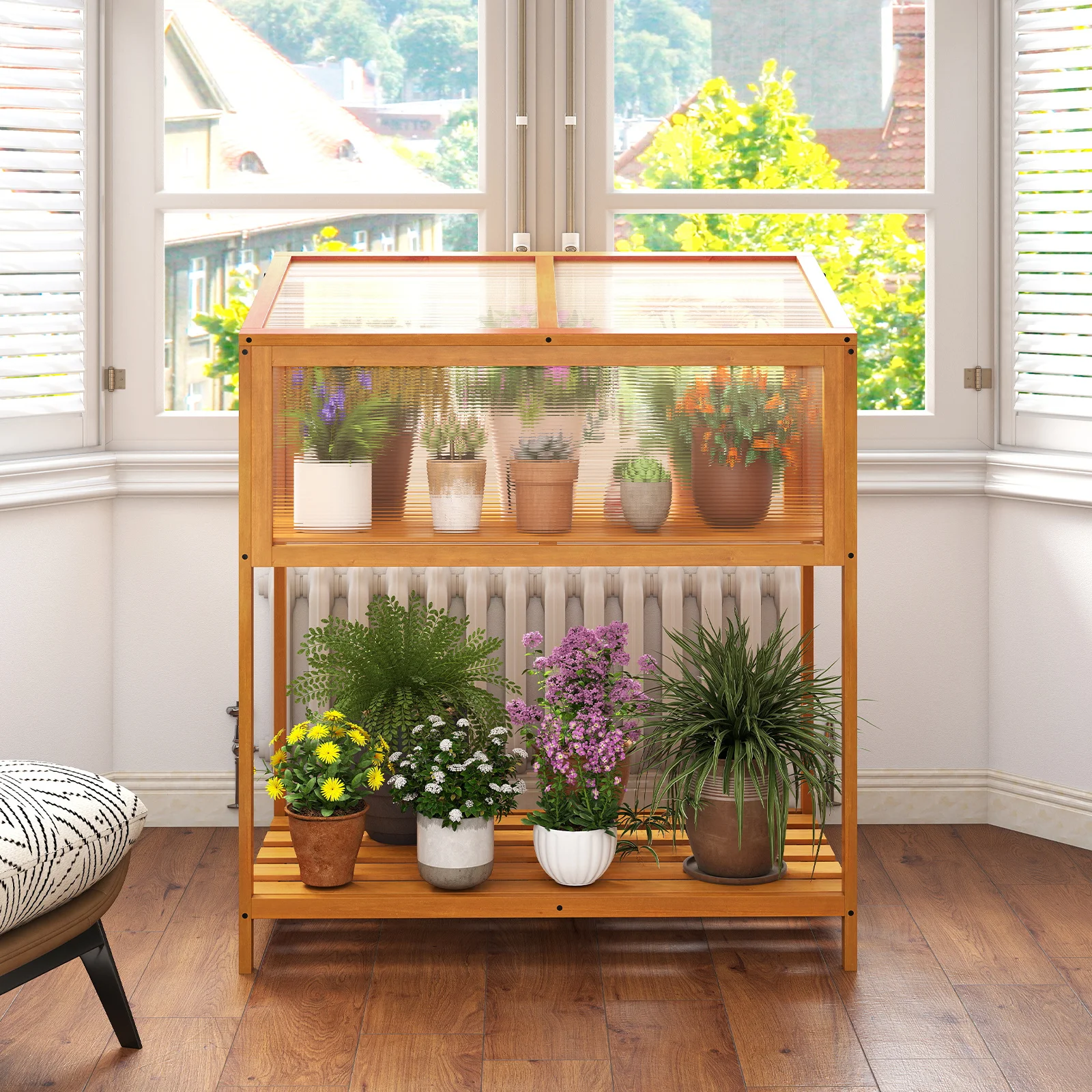 Wood Cold Frame Greenhouse, Raised Flower Planter Protection with Transparent Openable Roof & Slatted Storage Shelf, Space-saving Indoor Outdoor Hot House for Garden Sunroom Balcony
Wood Cold Frame Greenhouse, Raised Flower Planter Protection with Transparent Openable Roof & Slatted Storage Shelf, Space-saving Indoor Outdoor Hot House for Garden Sunroom Balcony