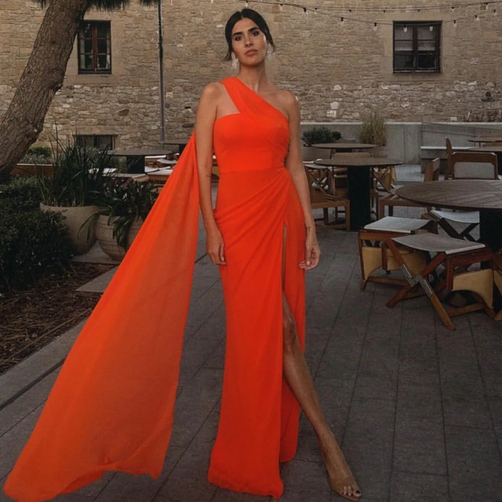 One Shoulder Chiffon Long Evening Dress With Slit Floor Length Orange Celebrity Dresses Straight Sleeveless Woman Clothes
One Shoulder Chiffon Long Evening Dress With Slit Floor Length Orange Celebrity Dresses Straight Sleeveless Woman Clothes