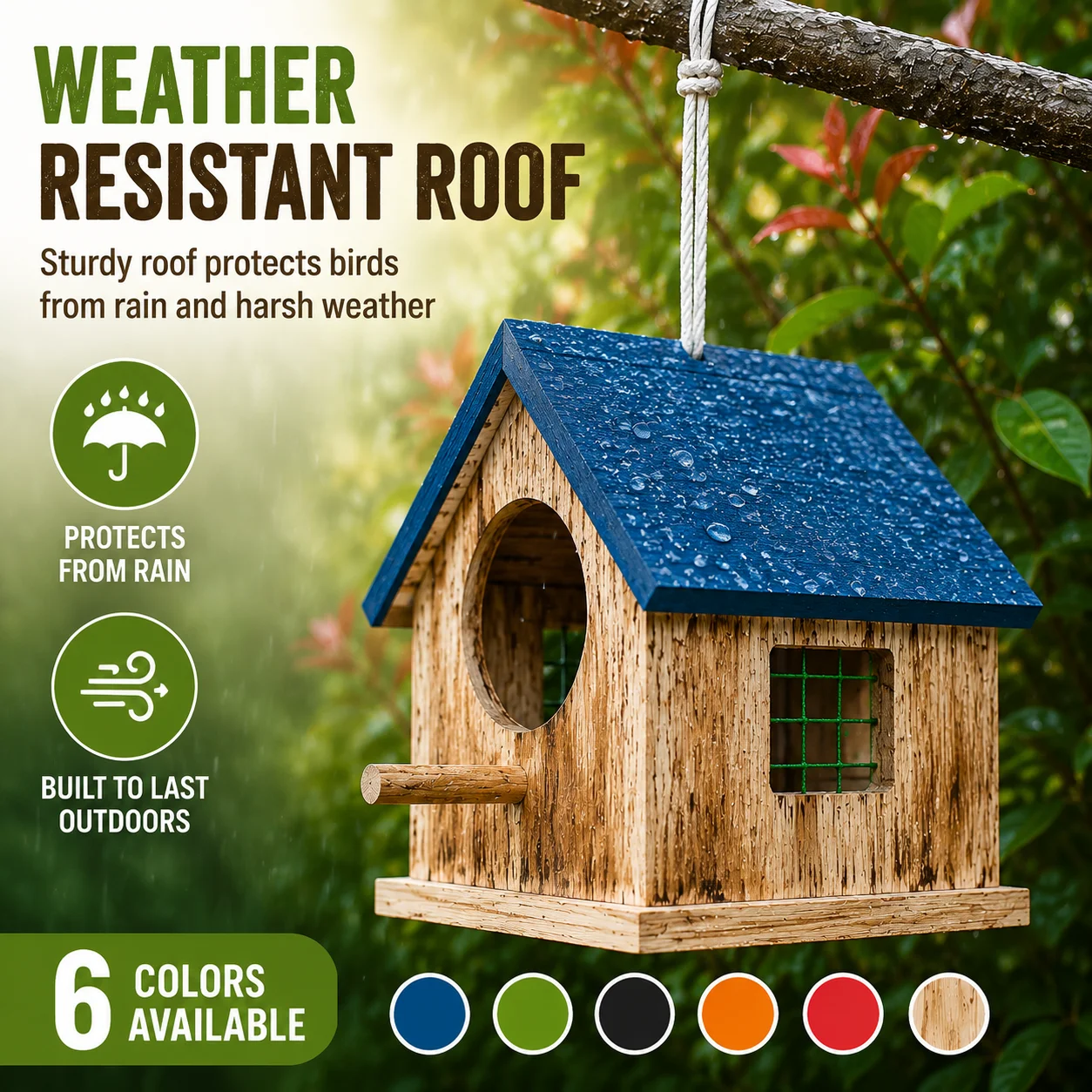 Wooden Bird House Outdoor Hanging Nest Box, Weatherproof Parrot Nesting Shelter for Small Wild Birds Garden Tree Decor, 6 Colors
Wooden Bird House Outdoor Hanging Nest Box, Weatherproof Parrot Nesting Shelter for Small Wild Birds Garden Tree Decor, 6 Colors