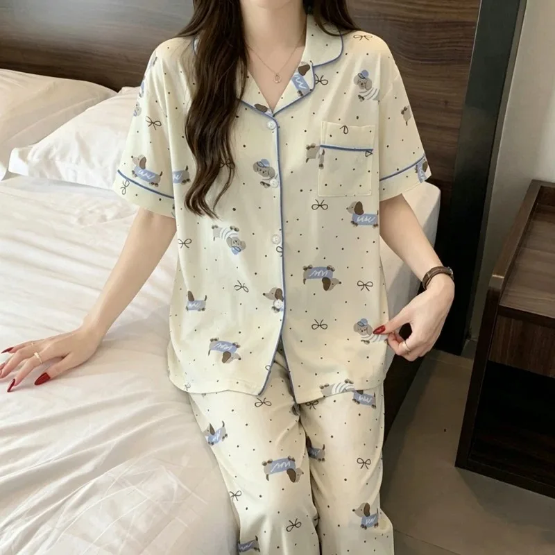 Sweet Cute Dot Dog Bow Print 2 Pieces Women's Pajamas Set Button Lapel Neck Sleepwear New Korean Style Kawaii Women's Pajamas
Sweet Cute Dot Dog Bow Print 2 Pieces Women's Pajamas Set Button Lapel Neck Sleepwear New Korean Style Kawaii Women's Pajamas