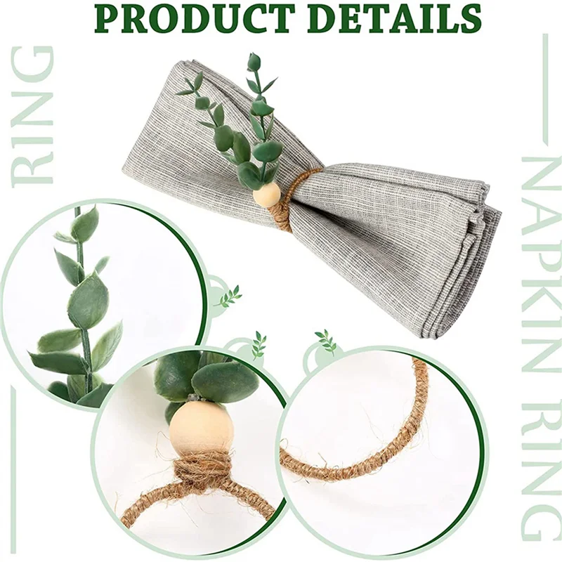 ABFY-48 Pieces Eucalyptus Napkin Rings Handmade Wooden Beads Home Decor Faux Greenery Napkin Holders For Weddings,Party,Etc
ABFY-48 Pieces Eucalyptus Napkin Rings Handmade Wooden Beads Home Decor Faux Greenery Napkin Holders For Weddings,Party,Etc