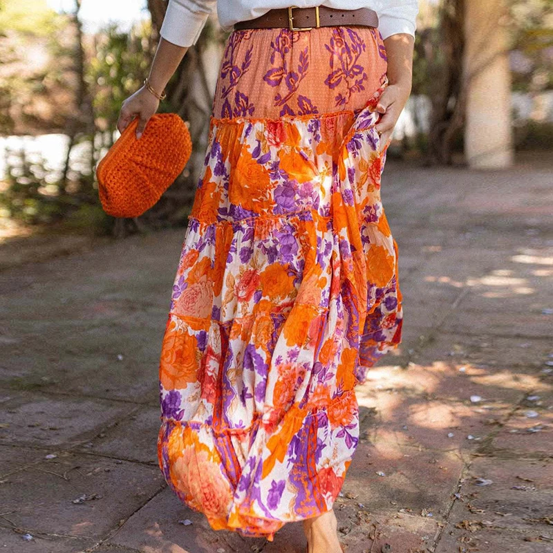 Vintage Pattern Printed Elastic Waist Half Skirts Summer Casual Ruched Holiday Long Skirts Women Bohemian Loose Big Hem Skirts
Vintage Pattern Printed Elastic Waist Half Skirts Summer Casual Ruched Holiday Long Skirts Women Bohemian Loose Big Hem Skirts