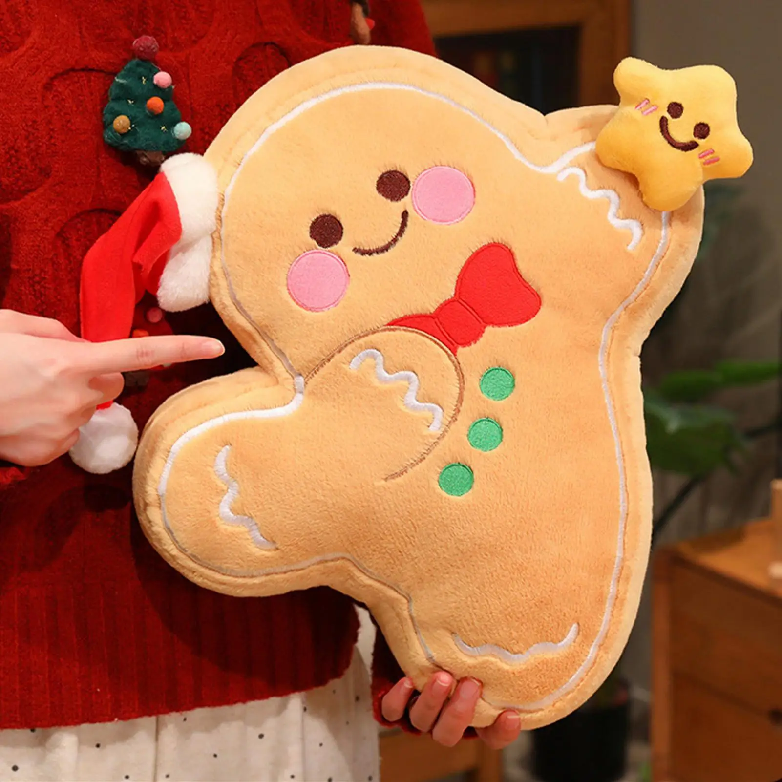 Ginger Bread Pillow Cute Plush Cushion Doll 15.7in Hat and Star Design Stuffed Gingerbread Men Pillows for Living Room Sofa
Ginger Bread Pillow Cute Plush Cushion Doll 15.7in Hat and Star Design Stuffed Gingerbread Men Pillows for Living Room Sofa