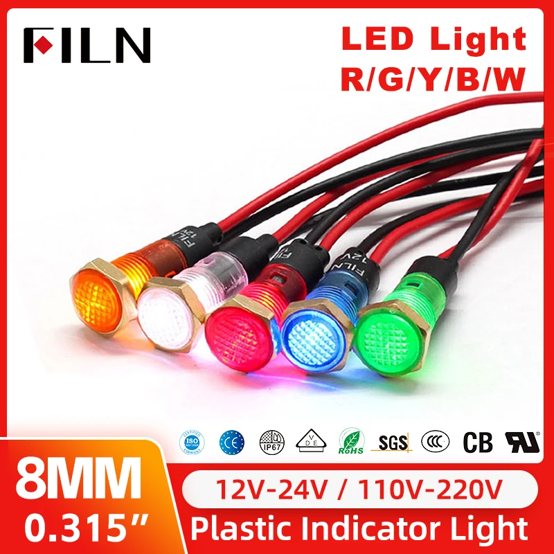 FILN YueQing High Quality 8mm Led Miniature Indicator Light 12V 24V 110V 220V Red Yellow Signal Lamp with Wire
FILN YueQing High Quality 8mm Led Miniature Indicator Light 12V 24V 110V 220V Red Yellow Signal Lamp with Wire