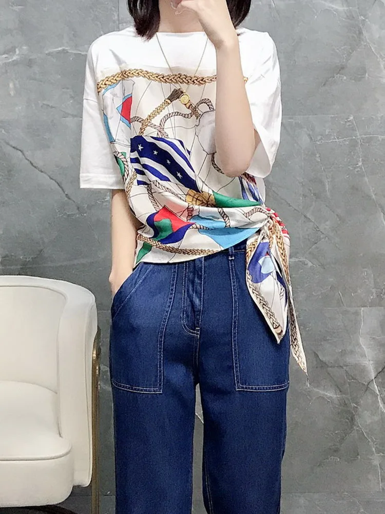 Autumn 2025 Women's Loose Fit Silk Cotton T-irt Casual Printed Wrap Sle Creative Design ort Sve round Ne Top
Autumn 2025 Women's Loose Fit Silk Cotton T-irt Casual Printed Wrap Sle Creative Design ort Sve round Ne Top