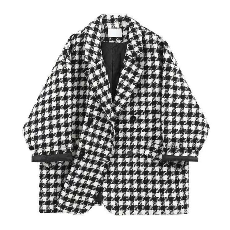 Winter Coat Female Pop Houndstooth Thickened Warm Woolen Jacket Lapel One Button Pocket Loose Top Fashion Women's Clothing ZM162
Winter Coat Female Pop Houndstooth Thickened Warm Woolen Jacket Lapel One Button Pocket Loose Top Fashion Women's Clothing ZM162