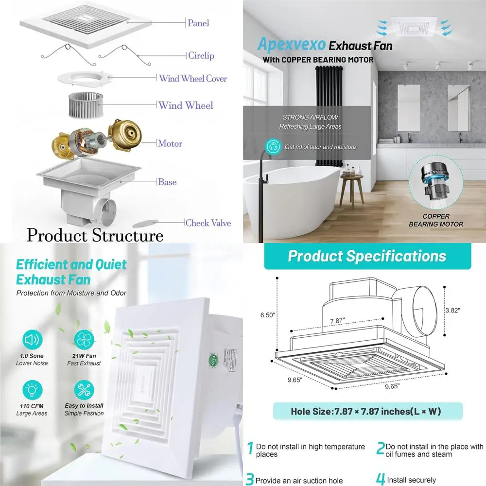 8 Inch Powerful ABS Plastic Bathroom Exhaust Fan with 110 CFM and 1.0 Sones for Quiet, High-Efficiency Ventilation
8 Inch Powerful ABS Plastic Bathroom Exhaust Fan with 110 CFM and 1.0 Sones for Quiet, High-Efficiency Ventilation