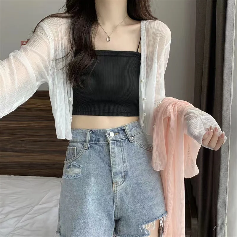 Women's Summer Lightweight Long Sleeve Wrap Cardigan Vest Transparent Breathable Lace Top V-neck Short Length Color
Women's Summer Lightweight Long Sleeve Wrap Cardigan Vest Transparent Breathable Lace Top V-neck Short Length Color