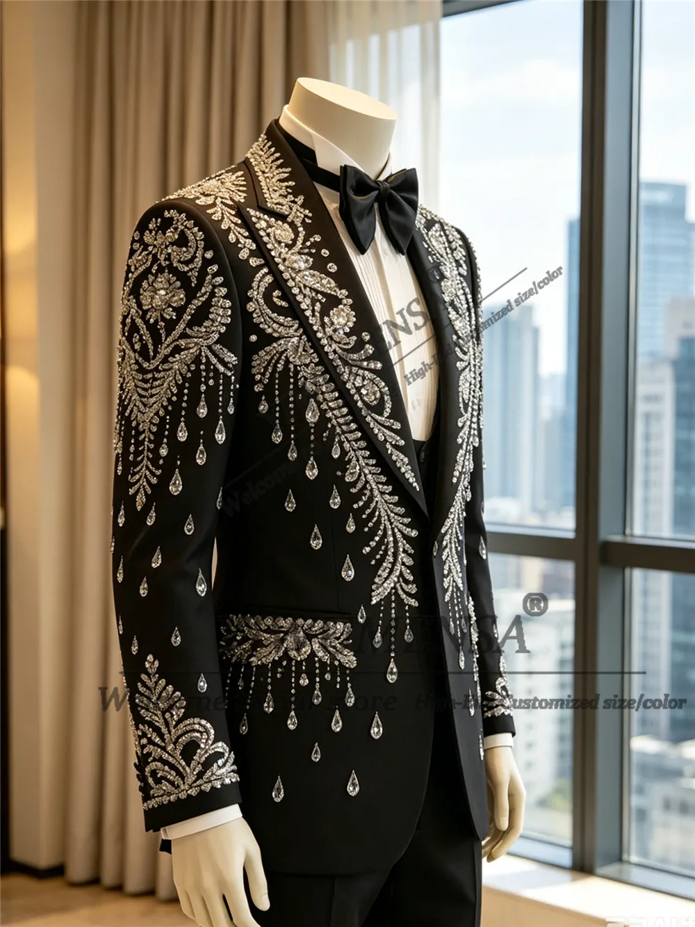 Glitter Rhinestone Beaded Suit Men Slim Fit Single Breasted Groom Prom Blazer Customized 3 Piece Sets Man Banquet Tuxedos Attire
Glitter Rhinestone Beaded Suit Men Slim Fit Single Breasted Groom Prom Blazer Customized 3 Piece Sets Man Banquet Tuxedos Attire