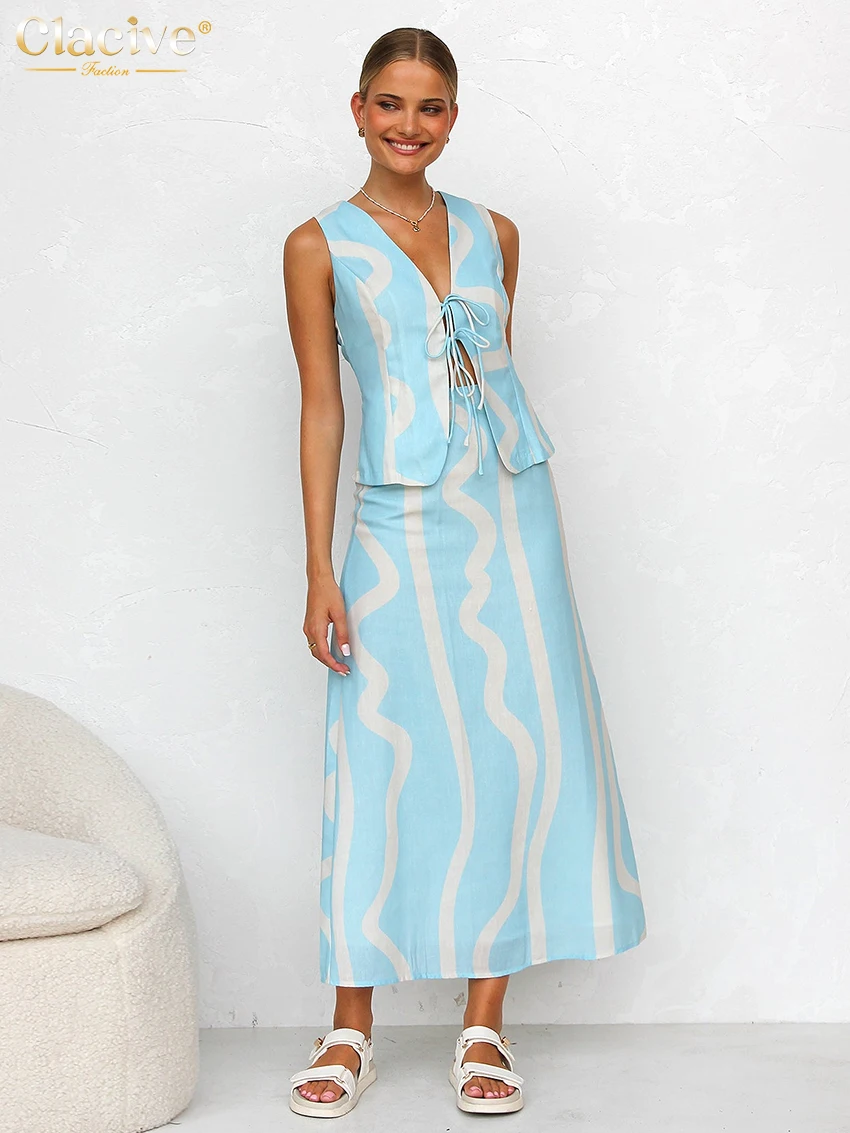 Clacive Summer Loose Print Women's Two Pieces Set Fashion Sleeveless Tank Top With High Waist Long Skirt Set Female Streetwear
Clacive Summer Loose Print Women's Two Pieces Set Fashion Sleeveless Tank Top With High Waist Long Skirt Set Female Streetwear