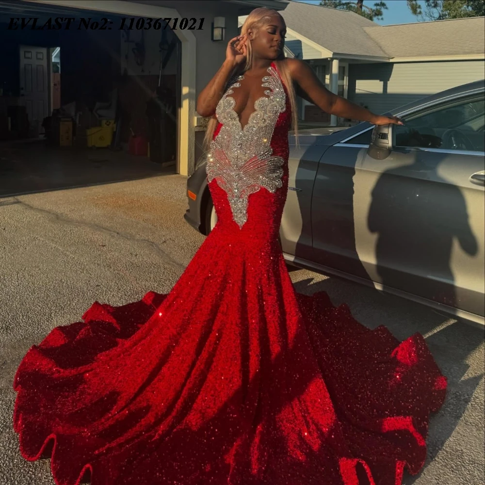 EVLAST Customized Red Sequins Prom Dress For Black Girls 2025 Silver Crystal Beaded Mermaid Party Gown Vestidos De Festa E2P165
EVLAST Customized Red Sequins Prom Dress For Black Girls 2025 Silver Crystal Beaded Mermaid Party Gown Vestidos De Festa E2P165