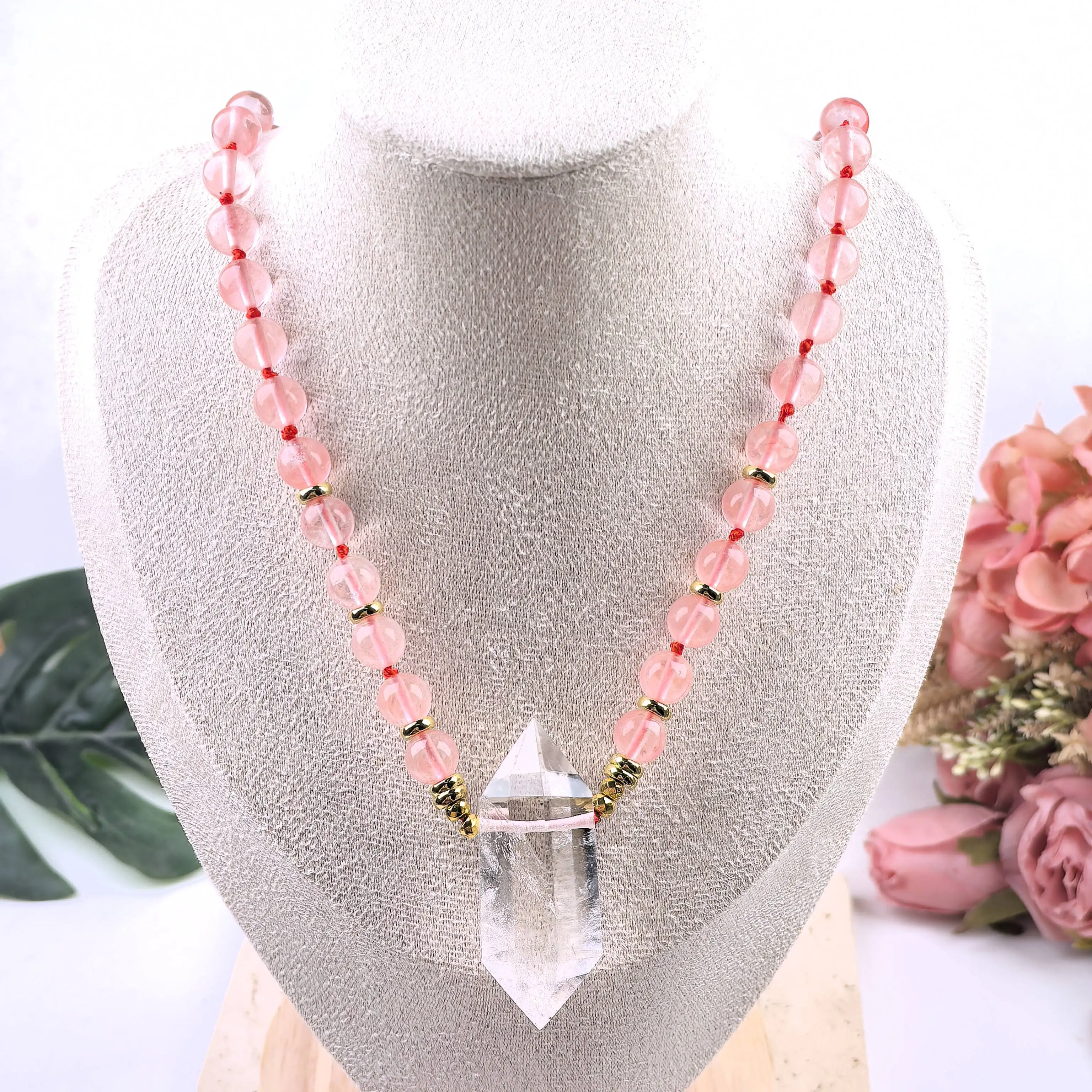 8mm Cherry Quartz Round Beads Yoga Mala Necklaces Crystal Double Point Pendant Knotted Handmade Women Prayer Jewelry Gift,QC0203
8mm Cherry Quartz Round Beads Yoga Mala Necklaces Crystal Double Point Pendant Knotted Handmade Women Prayer Jewelry Gift,QC0203