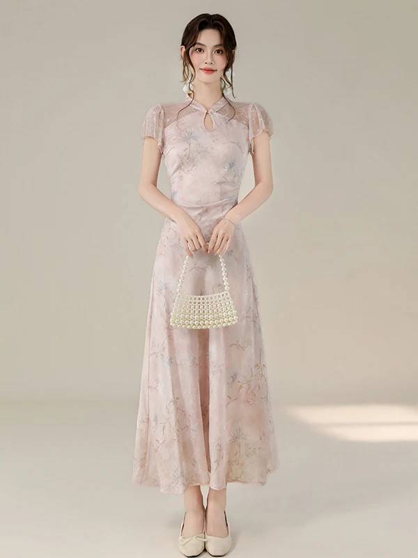 New Chinese Style Short Sleeve Print Dress Women's Summer Waist Cinching Slimming Gentle Temperament Midi Skirt Dress
New Chinese Style Short Sleeve Print Dress Women's Summer Waist Cinching Slimming Gentle Temperament Midi Skirt Dress