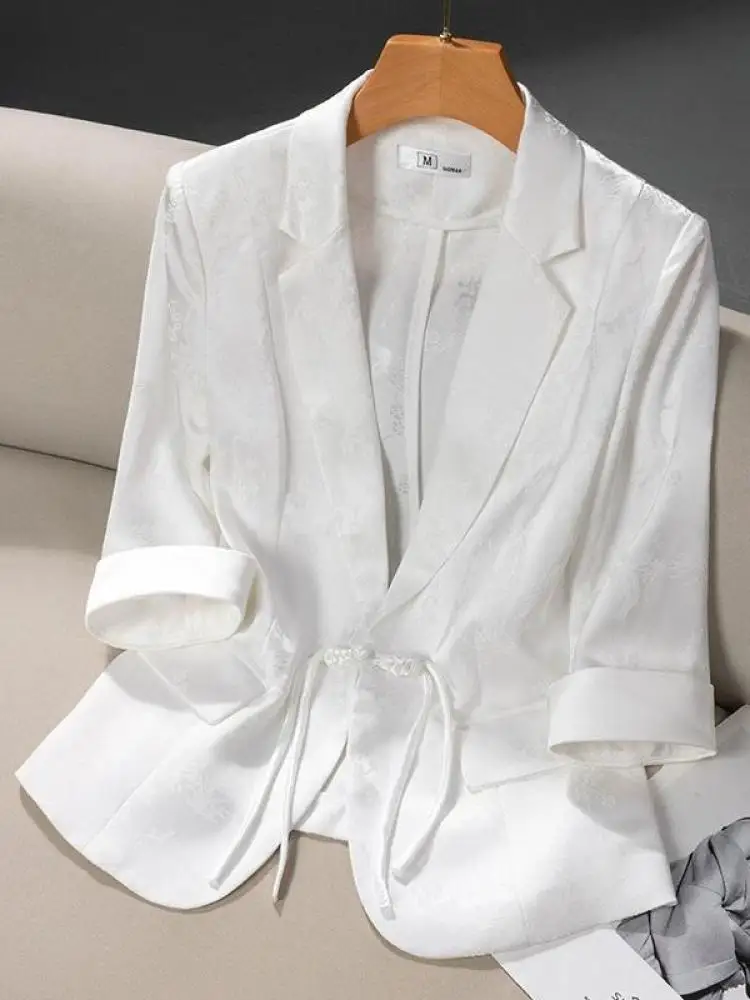 Chinese Style New Vintage Fashion Women Black Beige Jacquard Blazer Jacket Spring Summer White Three-quarters Sleeve Tops Coat
Chinese Style New Vintage Fashion Women Black Beige Jacquard Blazer Jacket Spring Summer White Three-quarters Sleeve Tops Coat