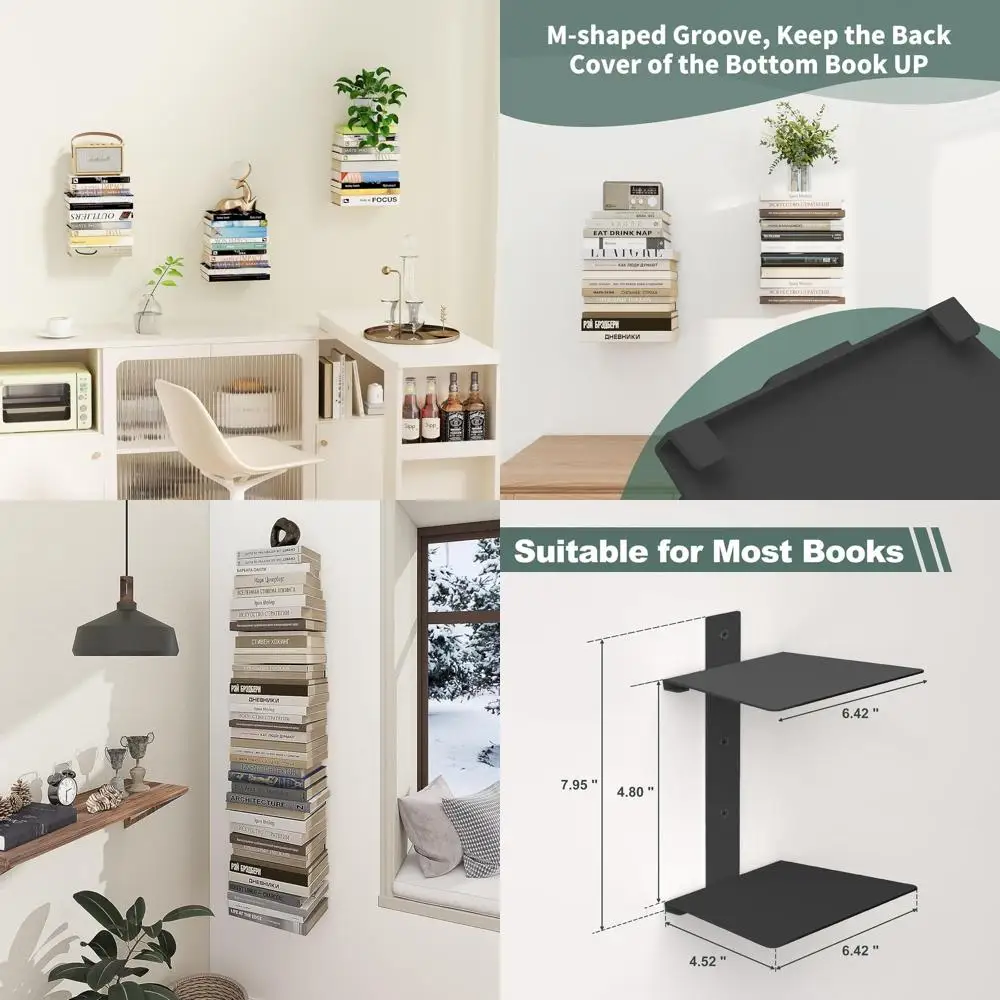 3-Pack Black 6-Tier Vertical Metal Floating Bookshelf Set for Home and Office Use
3-Pack Black 6-Tier Vertical Metal Floating Bookshelf Set for Home and Office Use