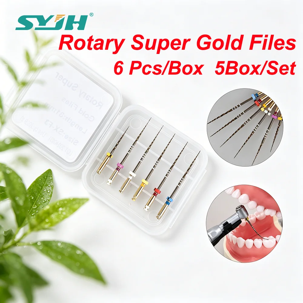 SYJH Dental Gold Flexible Rotary Files SX-F3 19/21/25/31mm Nickel Titainium Heat Activated For Dentistry Instrument Material
SYJH Dental Gold Flexible Rotary Files SX-F3 19/21/25/31mm Nickel Titainium Heat Activated For Dentistry Instrument Material