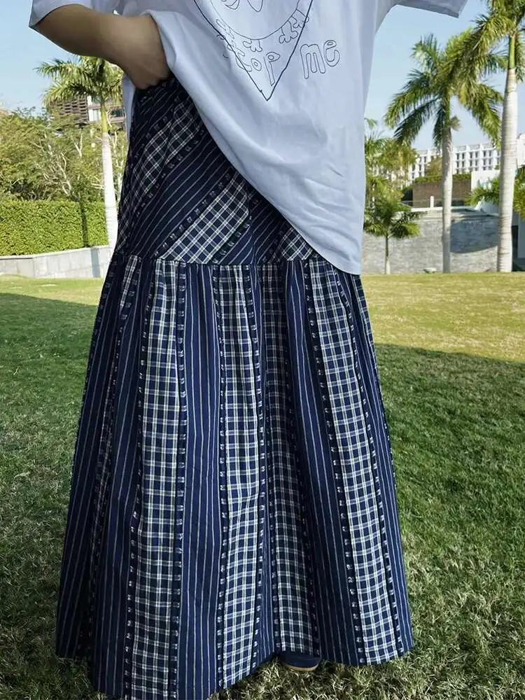 High Elastic Waist Blue Plaid Spliced Vintage A-line Half-body Skirt Women Fashion Tide New Spring Autumn
High Elastic Waist Blue Plaid Spliced Vintage A-line Half-body Skirt Women Fashion Tide New Spring Autumn