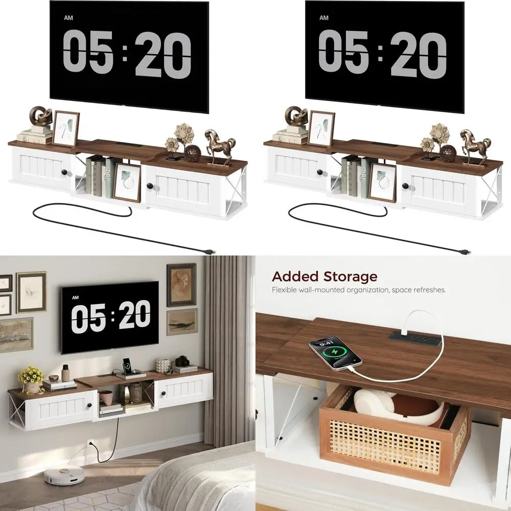 Wall-Mounted Floating TV Stand with Power Outlet, Storage Media Console in White & Walnut for Living Spaces, Bedroom TVBZ402E01
Wall-Mounted Floating TV Stand with Power Outlet, Storage Media Console in White & Walnut for Living Spaces, Bedroom TVBZ402E01