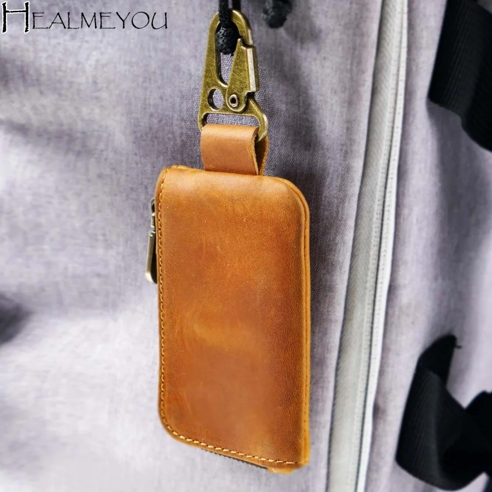 Genuine Cowhide Key Fob Holder L-Shaped Zipper Antique Brass Carabiner Crazy Horse Leather Wallet Yellow Wax Thread Stitching
Genuine Cowhide Key Fob Holder L-Shaped Zipper Antique Brass Carabiner Crazy Horse Leather Wallet Yellow Wax Thread Stitching