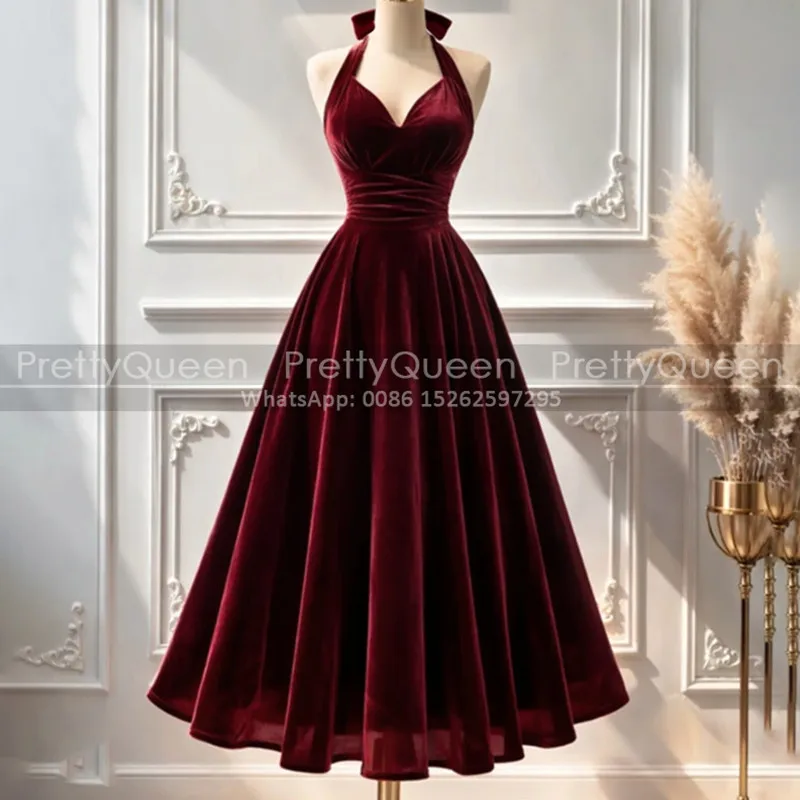 Stretchy A Line Evening Dress Halter Neck Burgundy Velvet Customized Prom Dresses Long Tea Length Party For Women
Stretchy A Line Evening Dress Halter Neck Burgundy Velvet Customized Prom Dresses Long Tea Length Party For Women