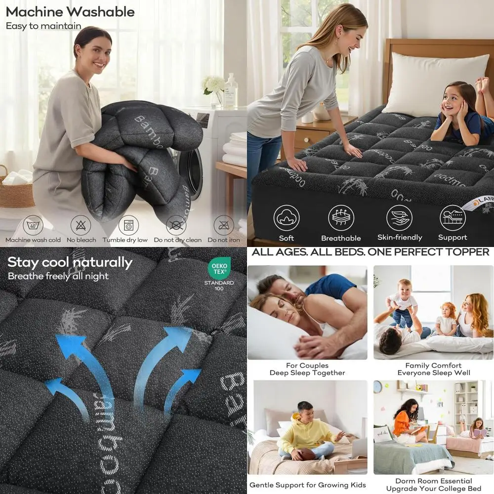 Bamboo Viscose Queen Mattress Topper for Back Pain Relief, Plush Cooling Pillow Top with Deep Pocket Elastic, Dark Gray
Bamboo Viscose Queen Mattress Topper for Back Pain Relief, Plush Cooling Pillow Top with Deep Pocket Elastic, Dark Gray