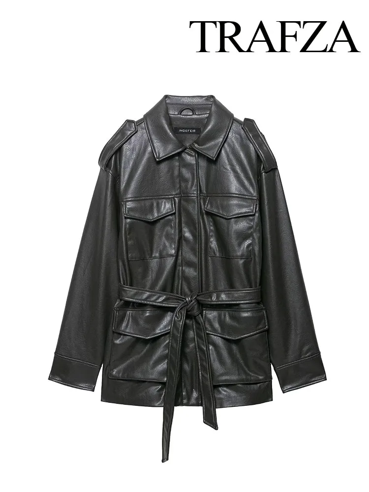 TRAFZA Female Fashion Long Sleeves Jacket Black Turn-Down Collar Lace-Up Decoration Zipper Women Autumn High Street Coat Trendy
TRAFZA Female Fashion Long Sleeves Jacket Black Turn-Down Collar Lace-Up Decoration Zipper Women Autumn High Street Coat Trendy