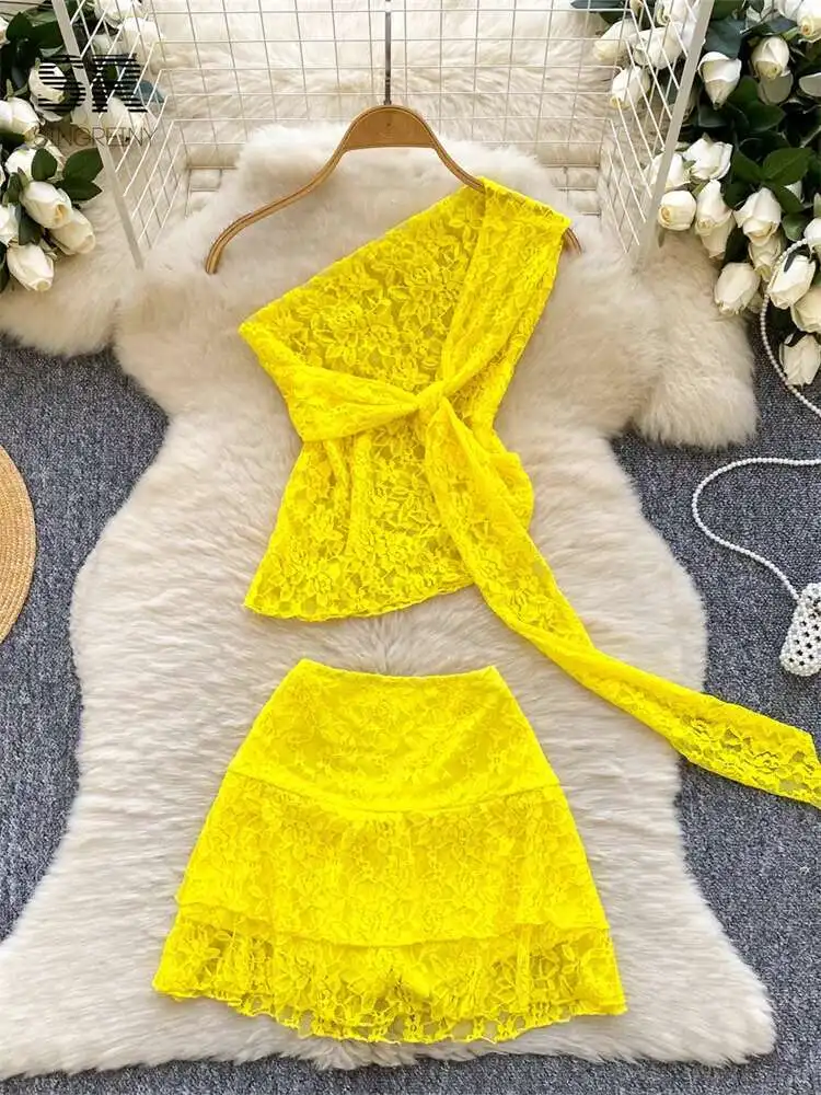 BabYoung Backless Bandage Lace Suits One Shoulder Sleeveless Irregular Tops+Mini Skirt Women Summer Sexy Beach Two Pieces Sets
BabYoung Backless Bandage Lace Suits One Shoulder Sleeveless Irregular Tops+Mini Skirt Women Summer Sexy Beach Two Pieces Sets
