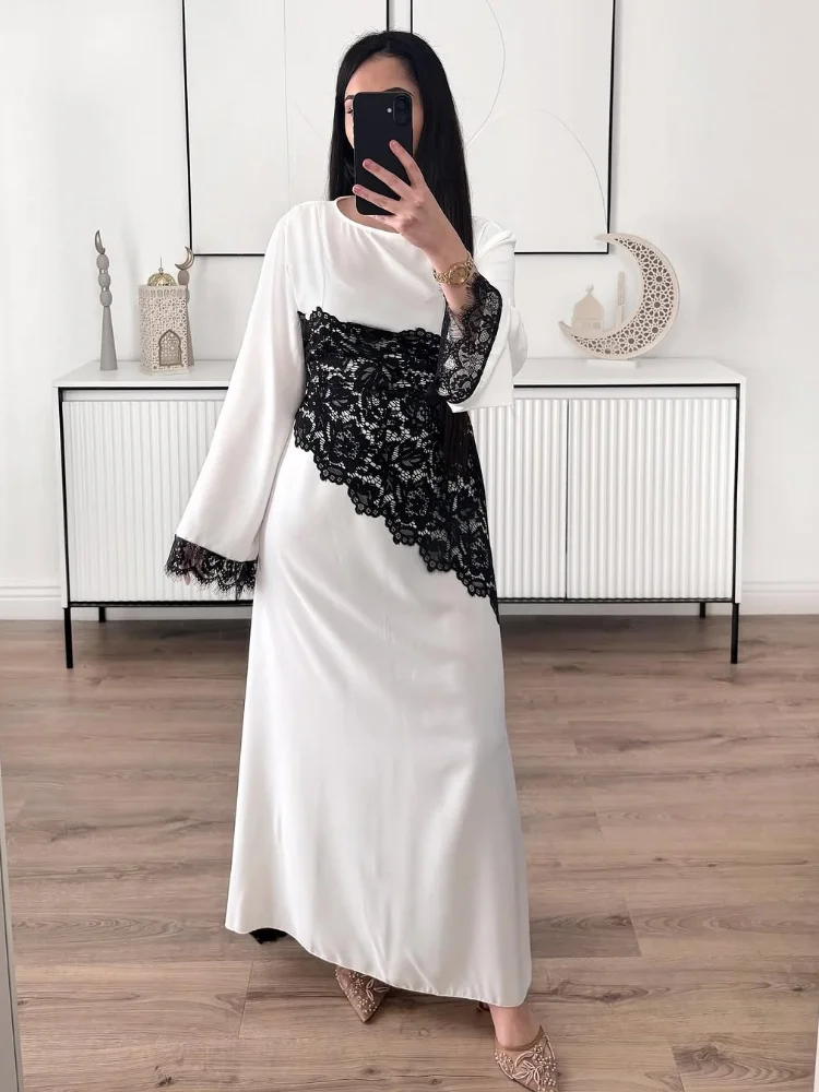 Chic Lace Panel Abaya High Neck Ruched Waist Maxi Dress Modest Long Flared Sleeve Overlay Robe 2026 Lady Elegant Daily Vestidos
Chic Lace Panel Abaya High Neck Ruched Waist Maxi Dress Modest Long Flared Sleeve Overlay Robe 2026 Lady Elegant Daily Vestidos