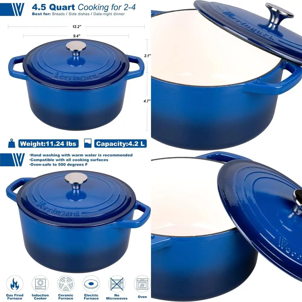 Blue 4.5QT Enamel Cast Iron Dutch Oven with Lid for Sourdough Bread Baking and Supplies
Blue 4.5QT Enamel Cast Iron Dutch Oven with Lid for Sourdough Bread Baking and Supplies