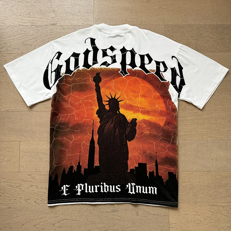 Europe America Street GOD SPEED T-Shirt Liberty Print High Quality White Leisure Loose Short Sleeve Men Women Fashionable Tees
Europe America Street GOD SPEED T-Shirt Liberty Print High Quality White Leisure Loose Short Sleeve Men Women Fashionable Tees
