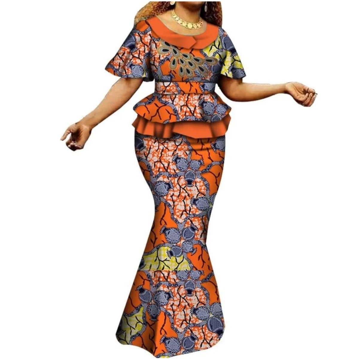 African Women 2pcs Suits Set Wedding Ankara Print Short Sleev Top Skirts Lady Dashiki Party Outfits Nigerian Clothing WY6402
African Women 2pcs Suits Set Wedding Ankara Print Short Sleev Top Skirts Lady Dashiki Party Outfits Nigerian Clothing WY6402