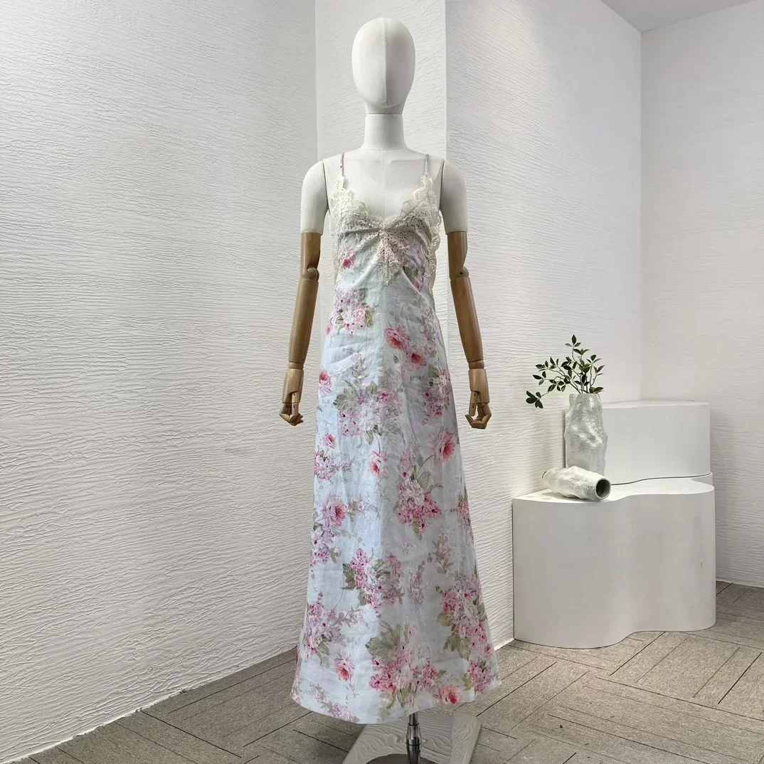 Linen High Quality 2024 New Women Elegant Clothing Blue Re-tro Floral Print Lace Patchwork Halter Maxi Vintage Dress
Linen High Quality 2024 New Women Elegant Clothing Blue Re-tro Floral Print Lace Patchwork Halter Maxi Vintage Dress