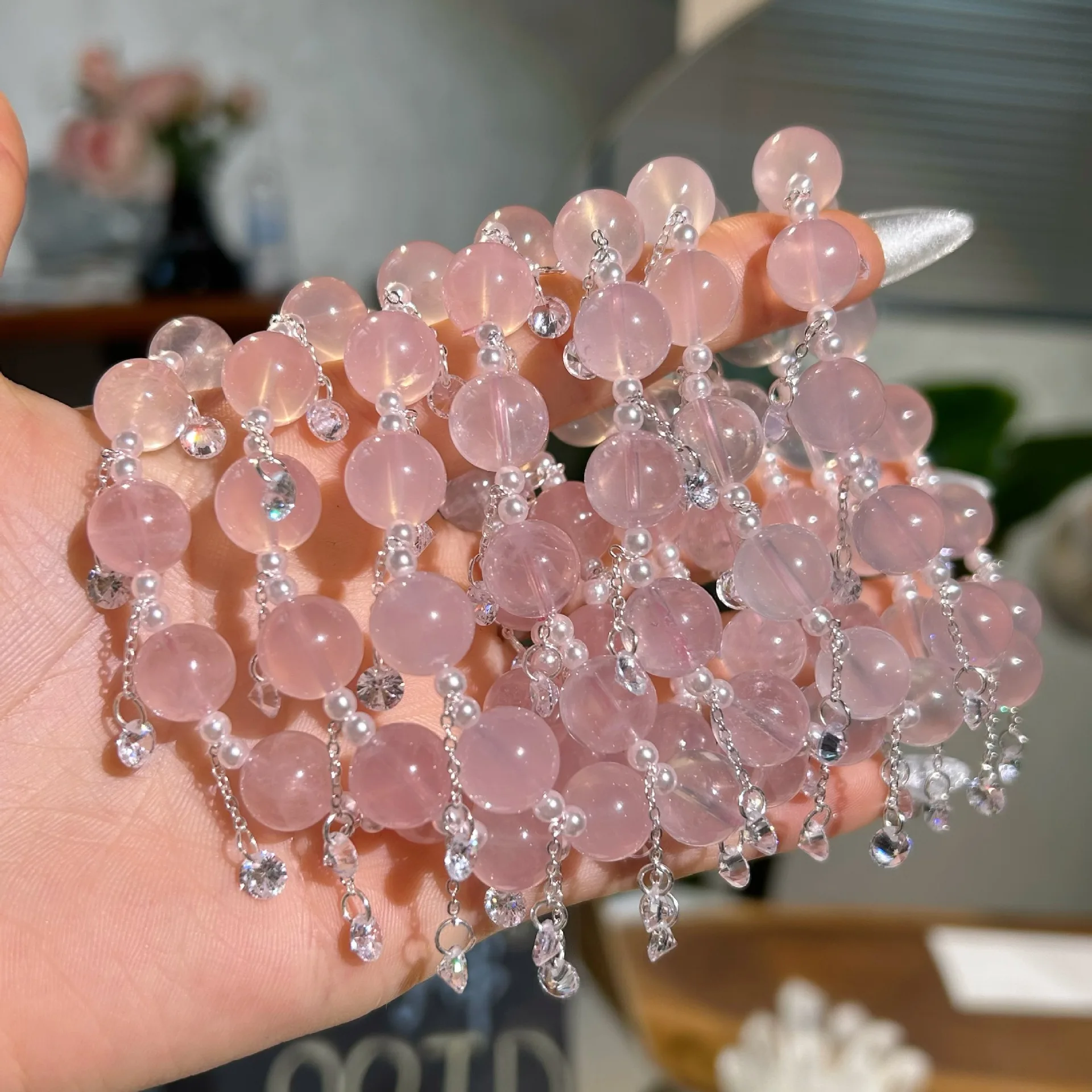 10MM Natural Rose Quartz Pink Crystal Beaded Strand Bracelet Handmade Tassel Bangle Sweet Party Fashion Jewelry for Women Girls
10MM Natural Rose Quartz Pink Crystal Beaded Strand Bracelet Handmade Tassel Bangle Sweet Party Fashion Jewelry for Women Girls