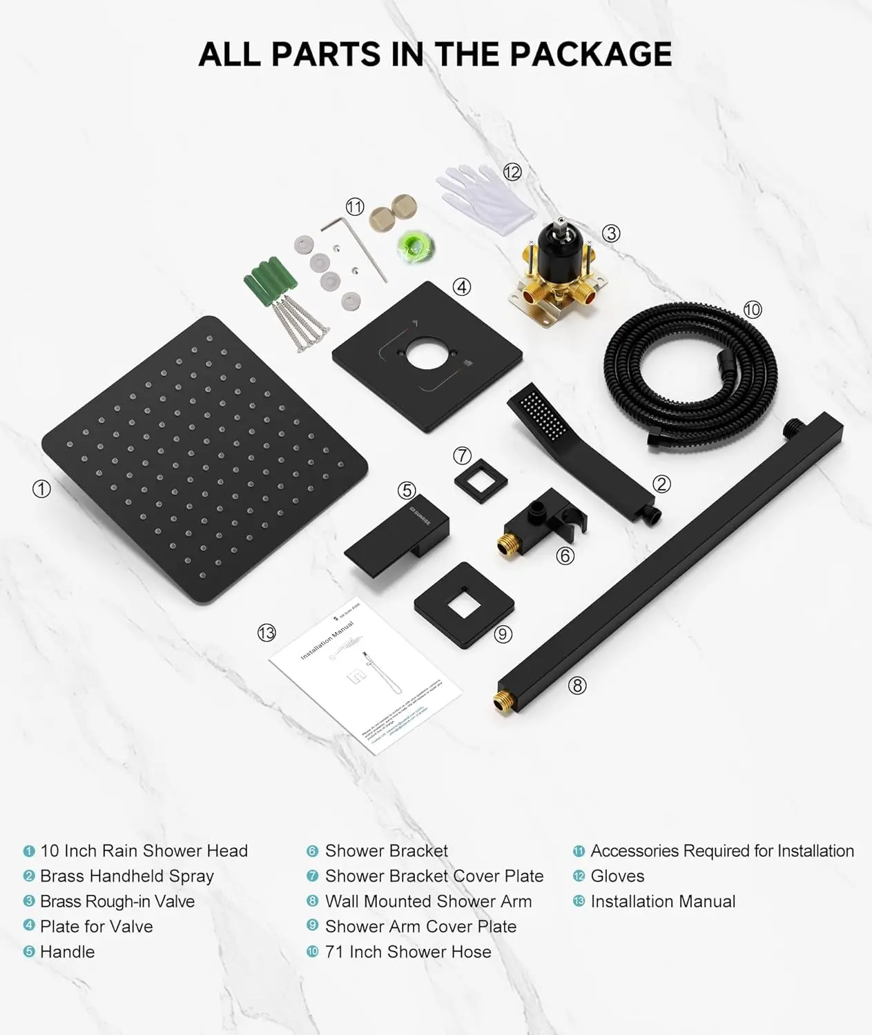 10-Inch Square Rainfall Shower Head Modern Design Solid Brass Construction Matte Black Finish Wall-Mounted Single Handle Faucets
10-Inch Square Rainfall Shower Head Modern Design Solid Brass Construction Matte Black Finish Wall-Mounted Single Handle Faucets