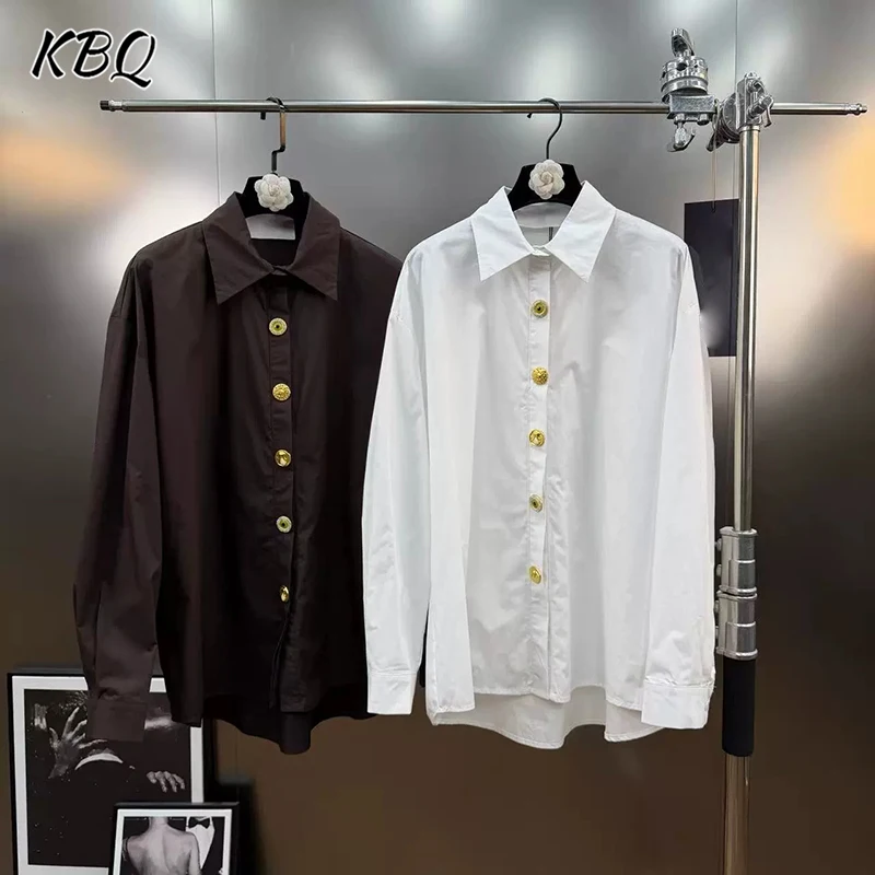 KBQ Solid Spliced Single Button Loose Casual T Shirt for Women Lapel Long Sleeve Minimalist Chic Blouse Female Winter Style New
KBQ Solid Spliced Single Button Loose Casual T Shirt for Women Lapel Long Sleeve Minimalist Chic Blouse Female Winter Style New