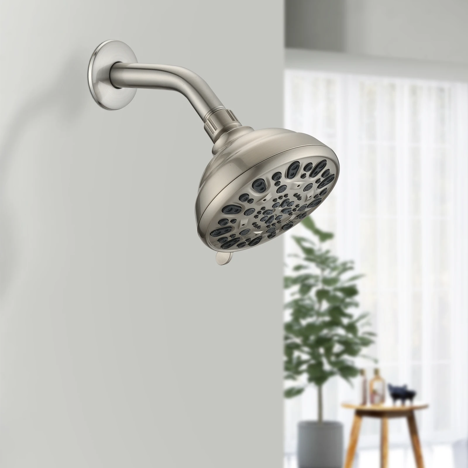 Brushed nickel high pressure 6-setting 4" shower head - Angle adjustable, clog-proof shower head
Brushed nickel high pressure 6-setting 4" shower head - Angle adjustable, clog-proof shower head