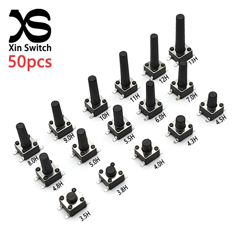 50pcs 4.5x4.5 SMD Self-Reset Mini Tact Push Button Switch 4.5*4.5*3.5/3.8/4/4.3/4.5/4.8/5/5.5/6/7/8/9/10/11/12/13mm DC 12V 50mA
50pcs 4.5x4.5 SMD Self-Reset Mini Tact Push Button Switch 4.5*4.5*3.5/3.8/4/4.3/4.5/4.8/5/5.5/6/7/8/9/10/11/12/13mm DC 12V 50mA