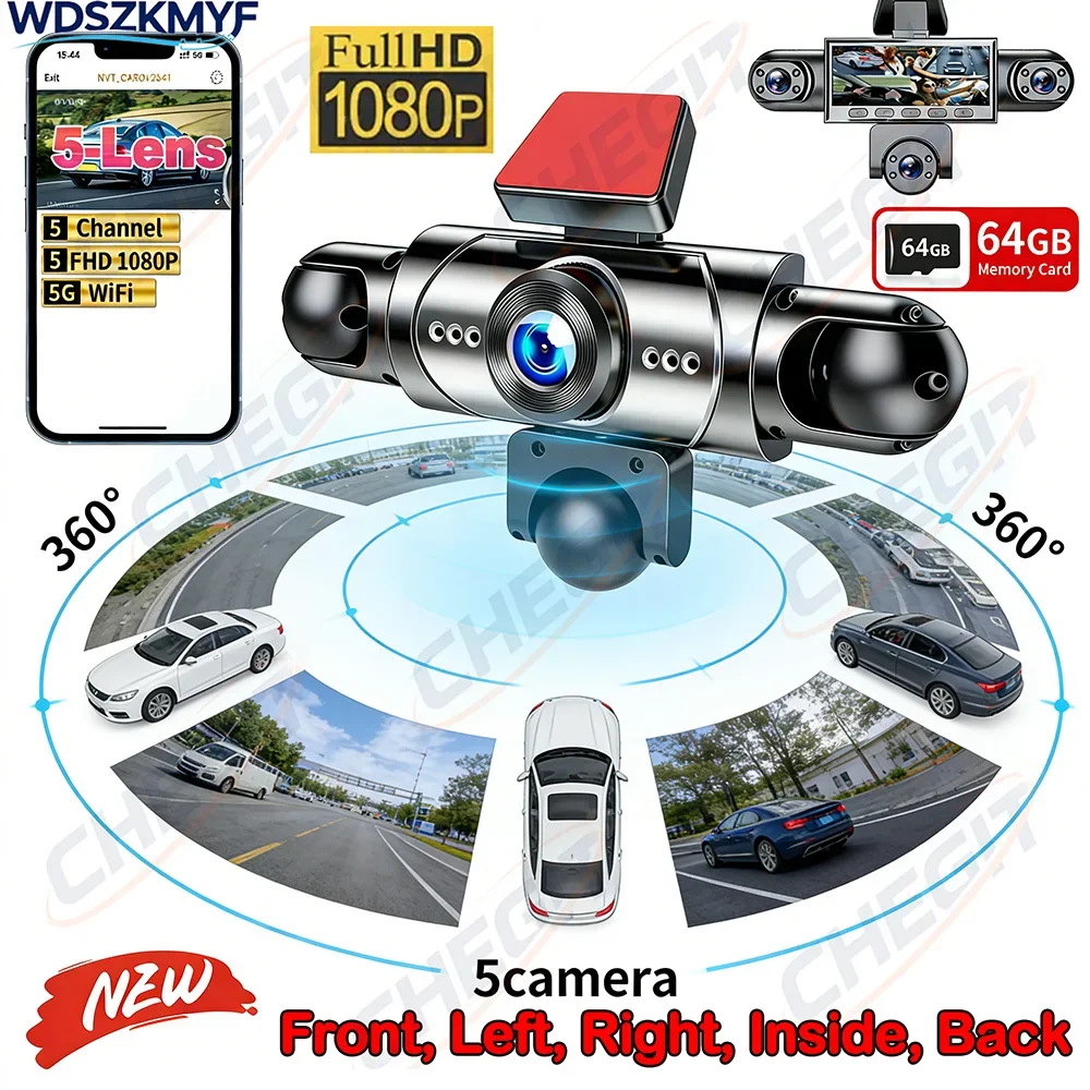 5 Lens WIFI Car DVR Camera car dashcam 360° 1080P Night Vision 5CH 4CH Front Rear Inside rear Dash Cam with 24H Parking Monitor
5 Lens WIFI Car DVR Camera car dashcam 360° 1080P Night Vision 5CH 4CH Front Rear Inside rear Dash Cam with 24H Parking Monitor